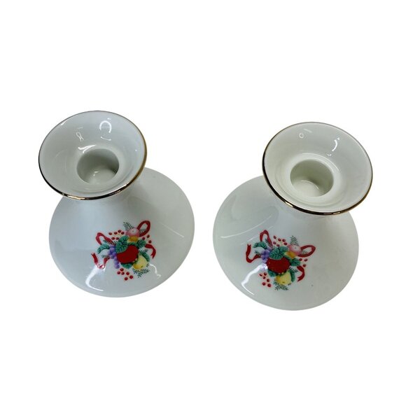 Classic Traditions Japan Floral Christmas Ceramic Candle Holders Gold Trim Set - Picture 6 of 7